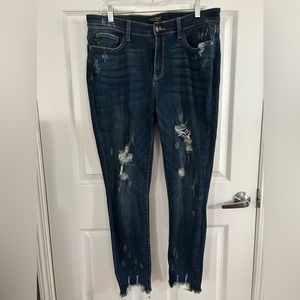Judy Blue Mid Rise Skinny Jeans Destroyed Hem - Shark Bite